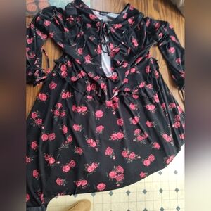 Black Floral Dress with Red Roses